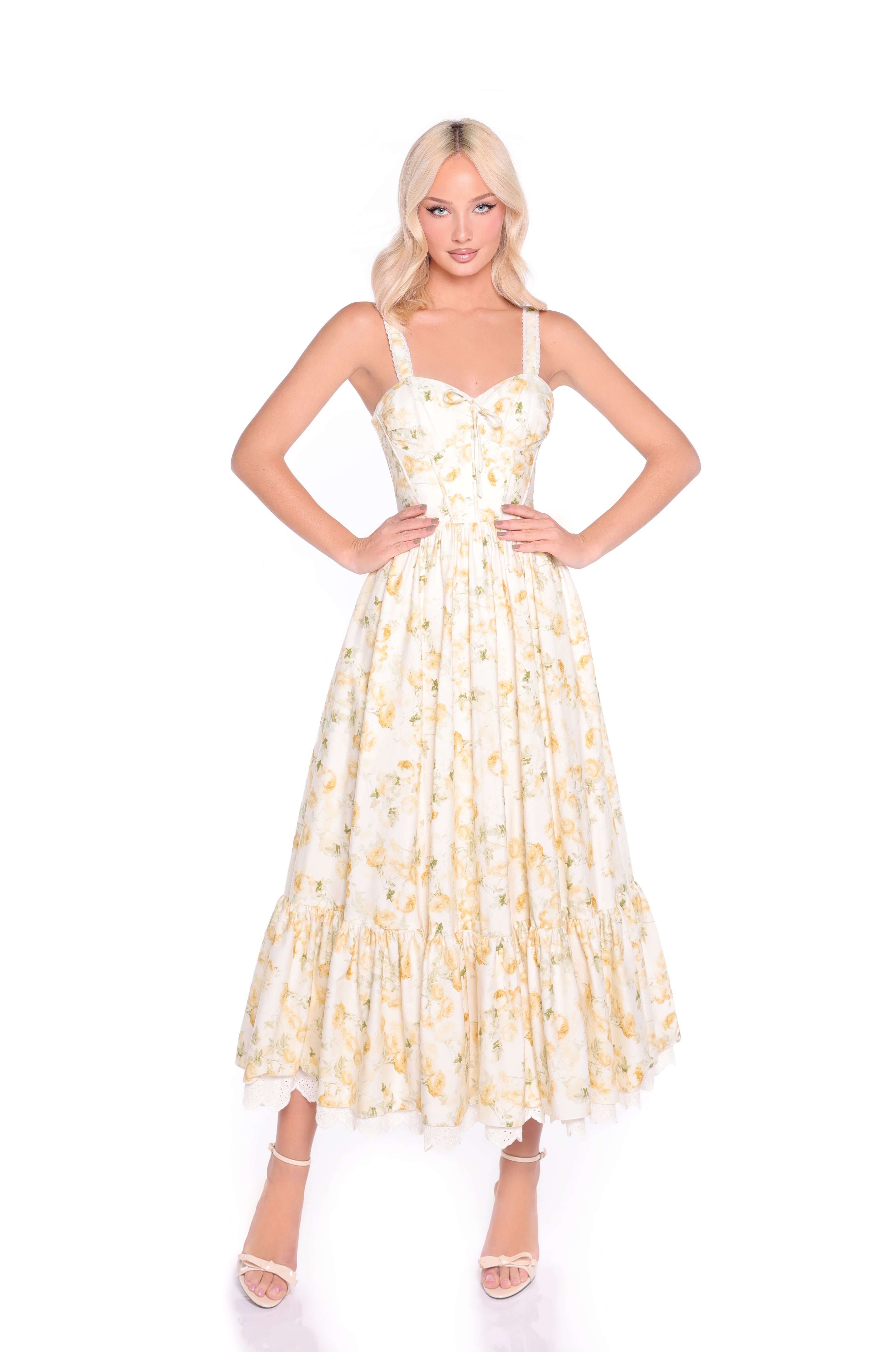 MARIGOLD Buttercream Floral Print Midi Dress