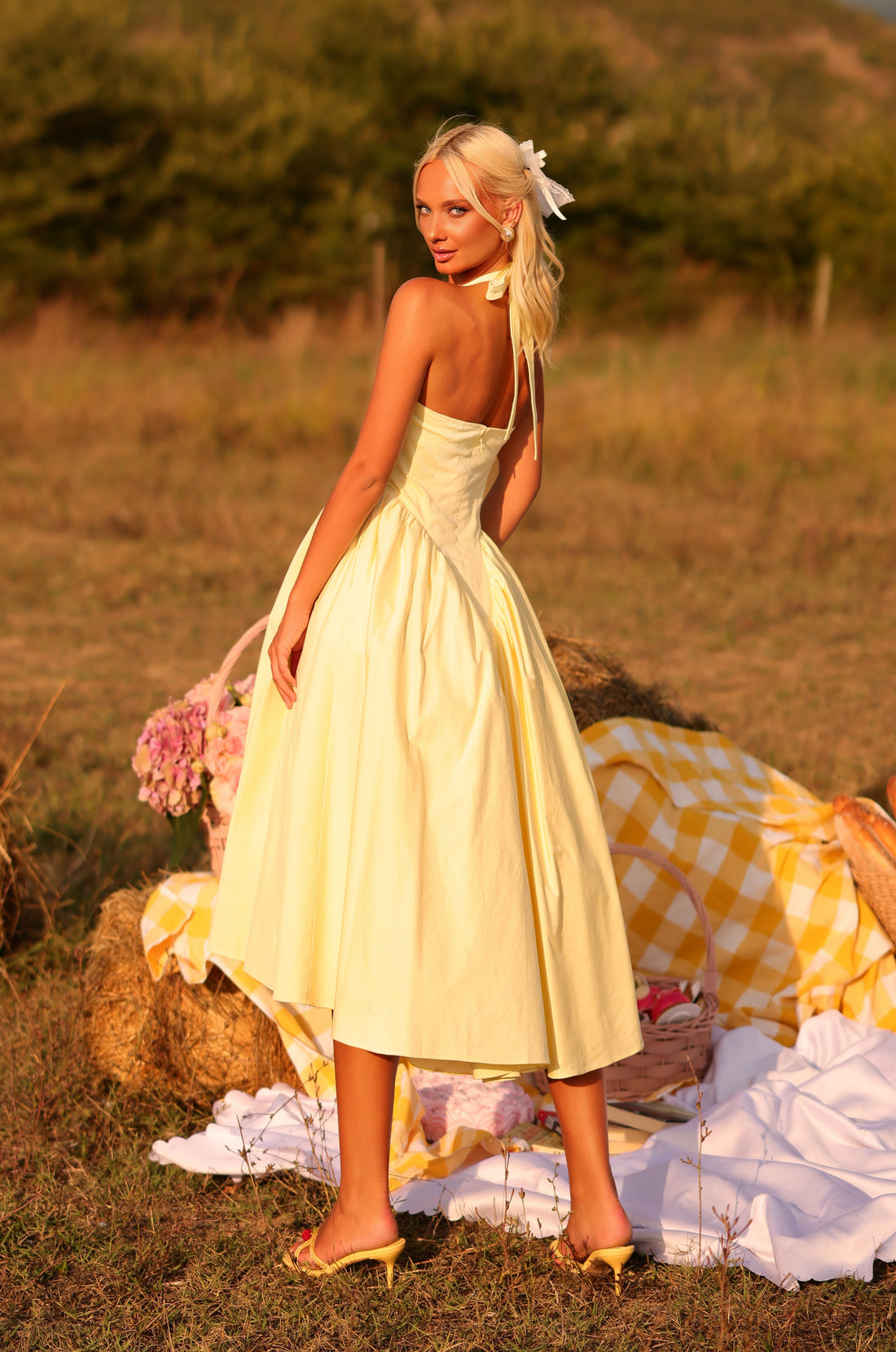 SOLENA Buttercup Halter Midi Dress
