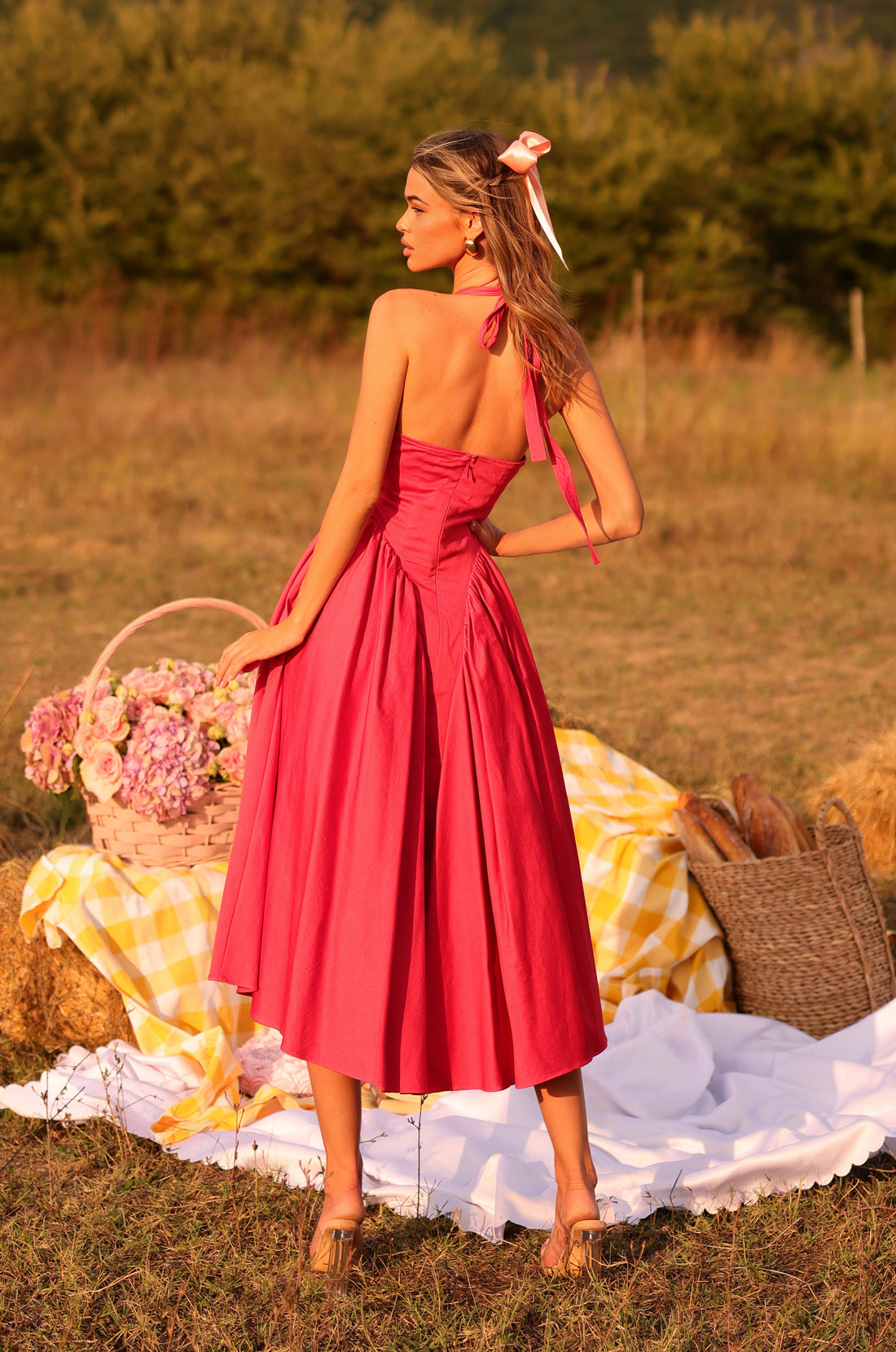SOLENA Winterberry Red Halter Midi Dress