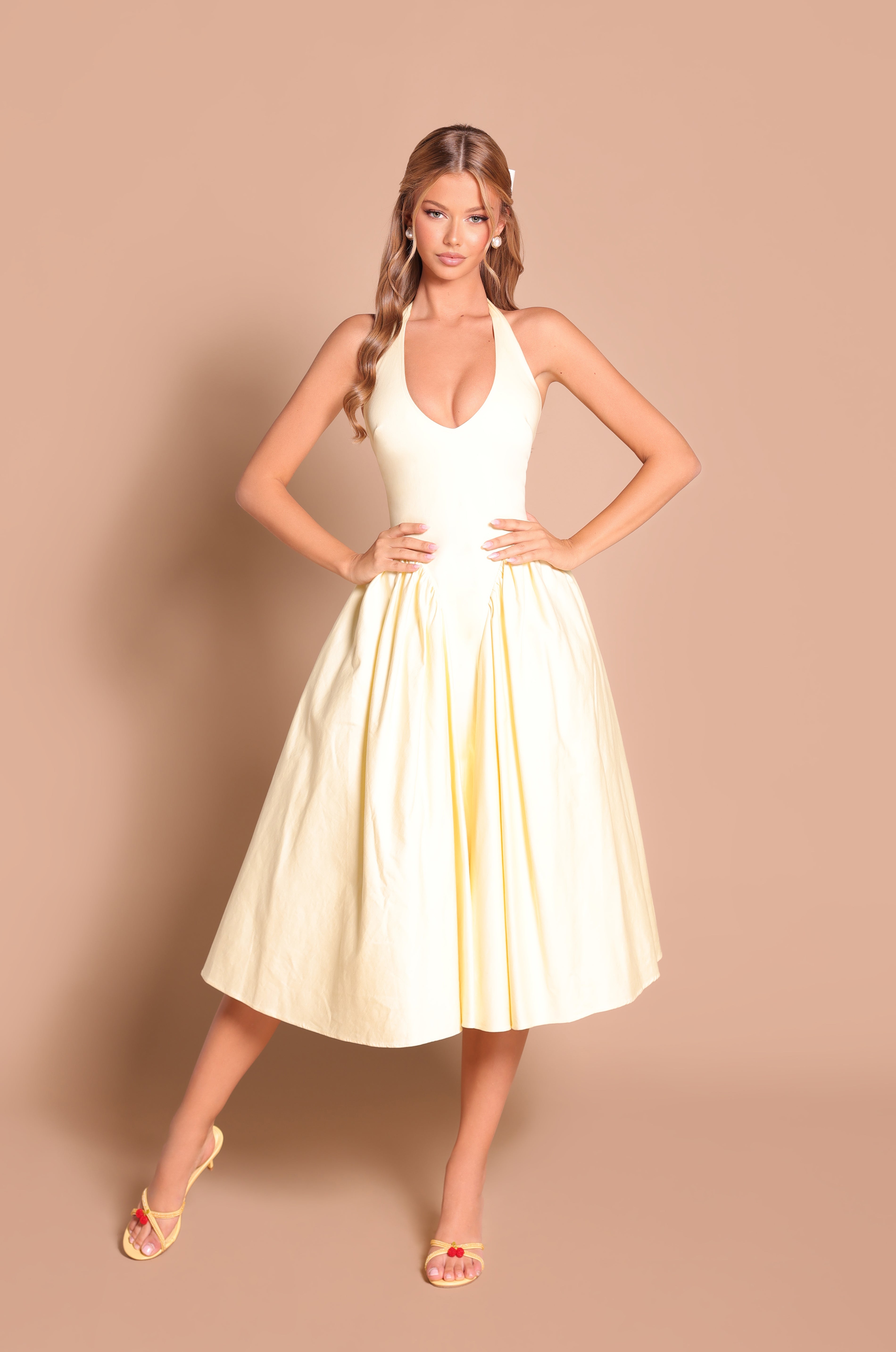 SOLENA Buttercup Halter Midi Dress