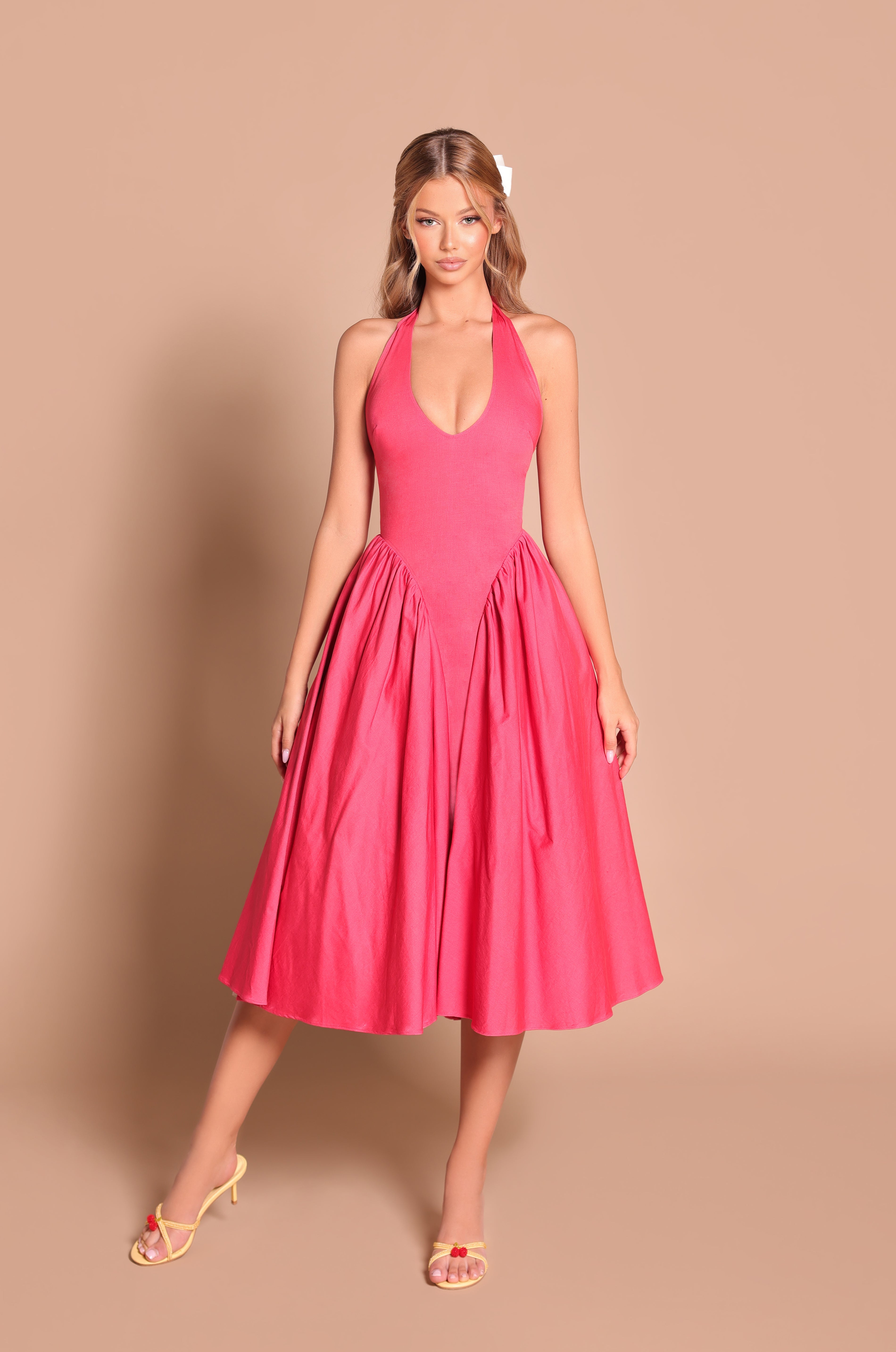 SOLENA Winterberry Red Halter Midi Dress