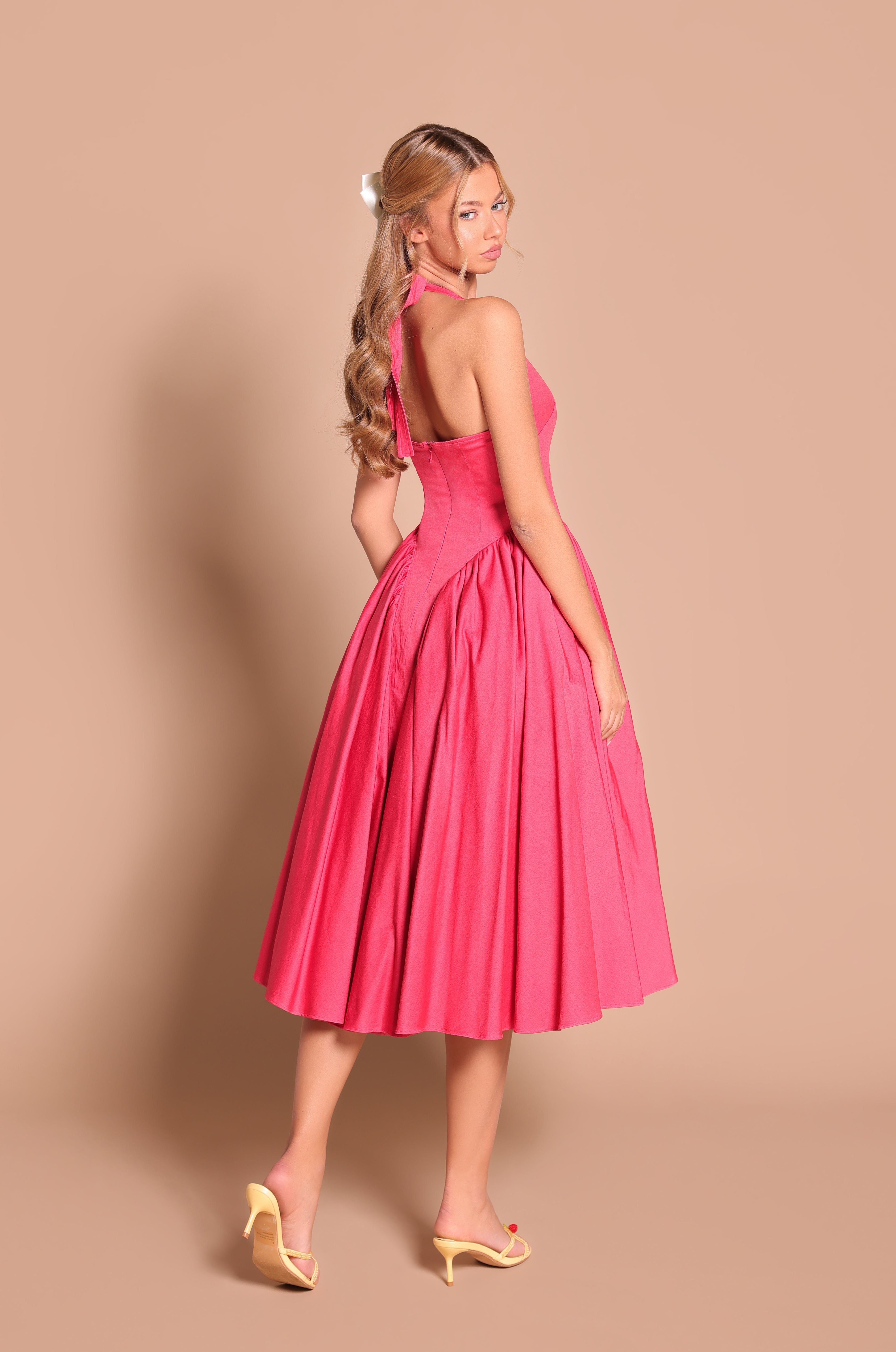 SOLENA Winterberry Red Halter Midi Dress