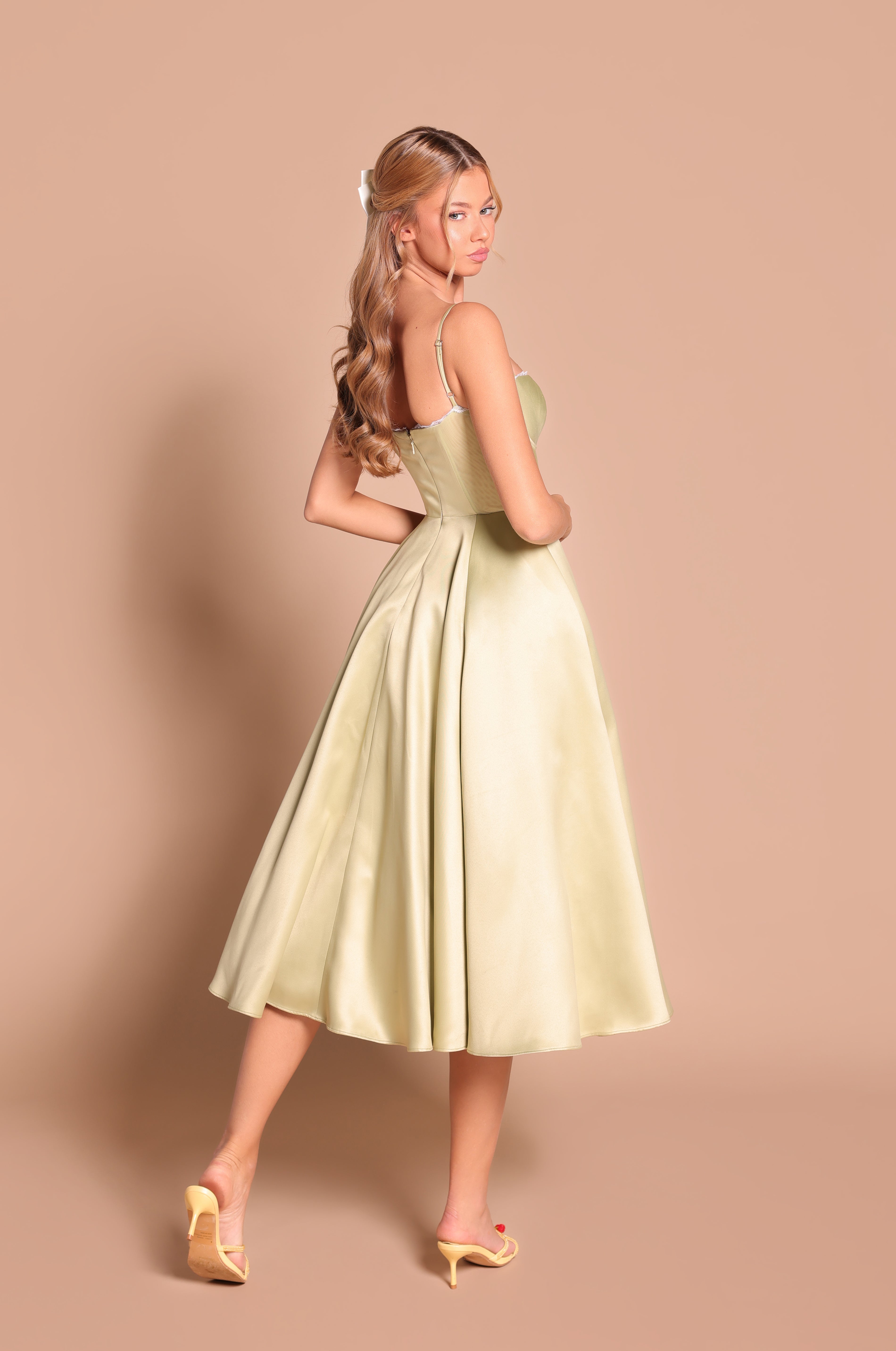 OLIVETTA Olive Green Corset Midi Dress