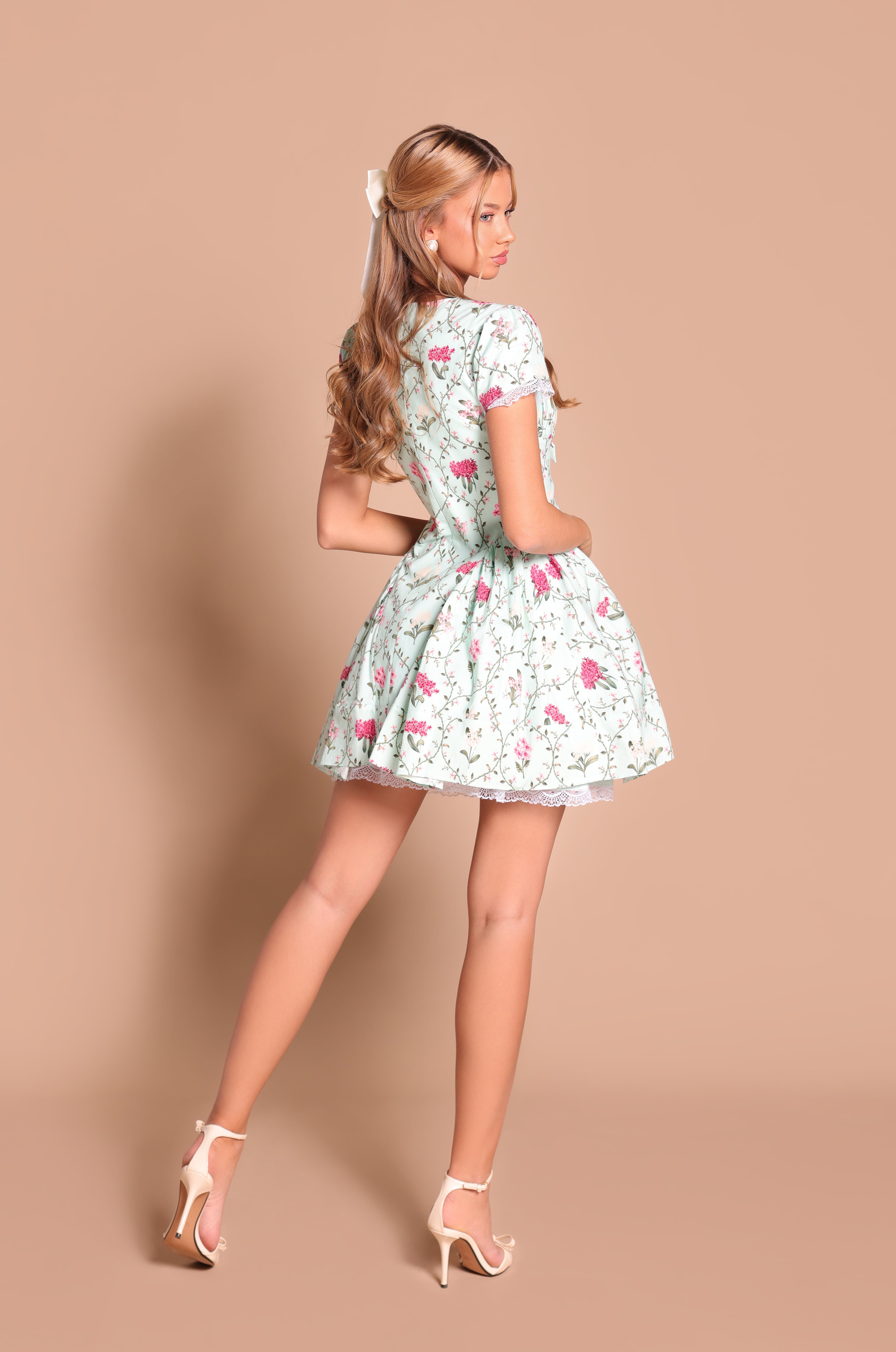 ANALISE Mint Green Floral Mini Dress