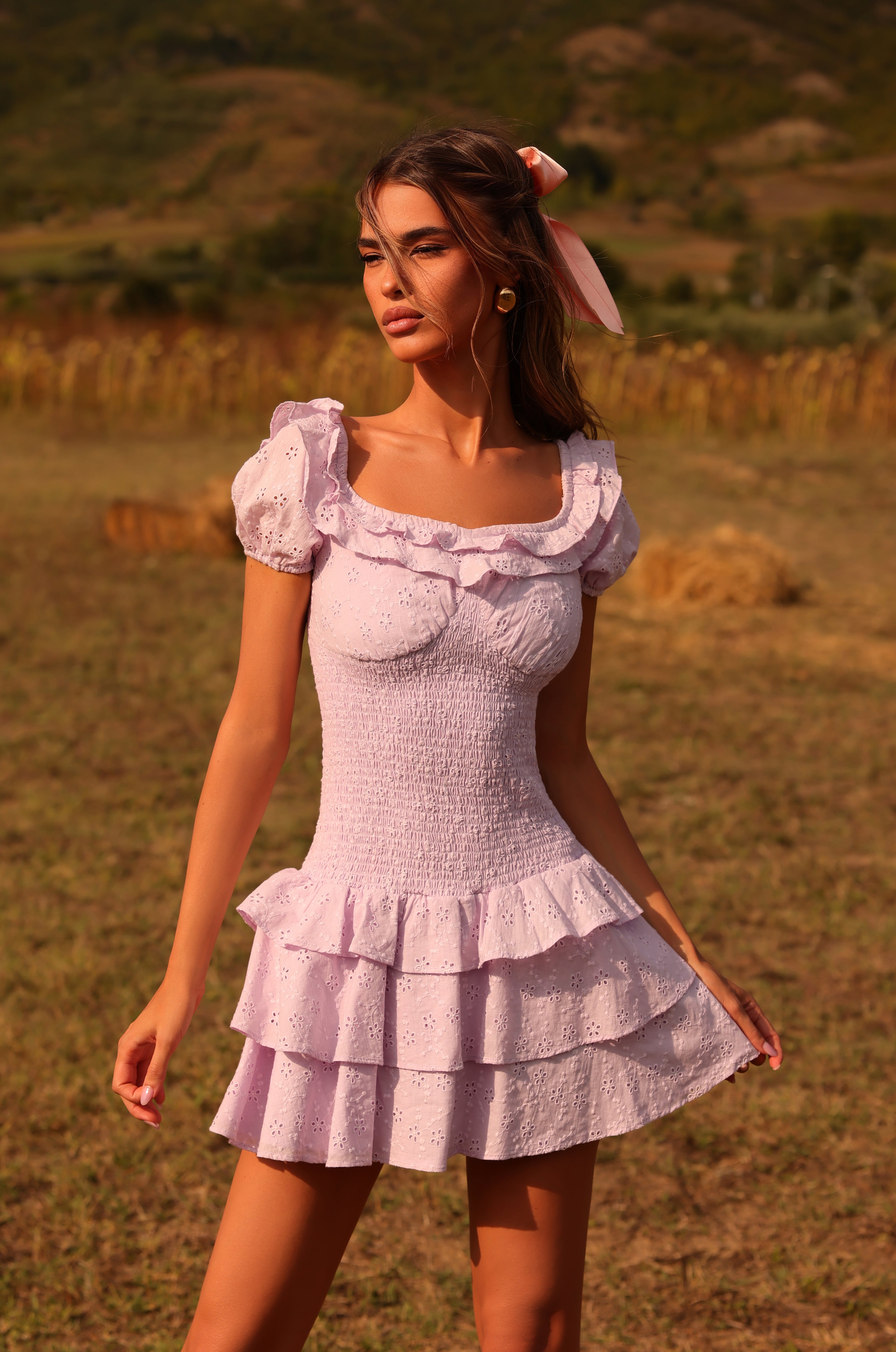MACIE Light Lilac Ruffle Tiered Mini Dress