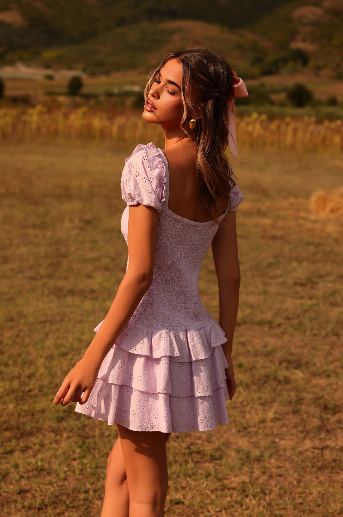 MACIE Light Lilac Ruffle Tiered Mini Dress