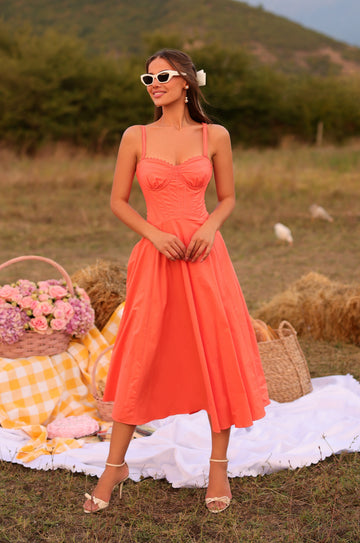 PRIMELLA Solid Papaya Punch Corset Midi