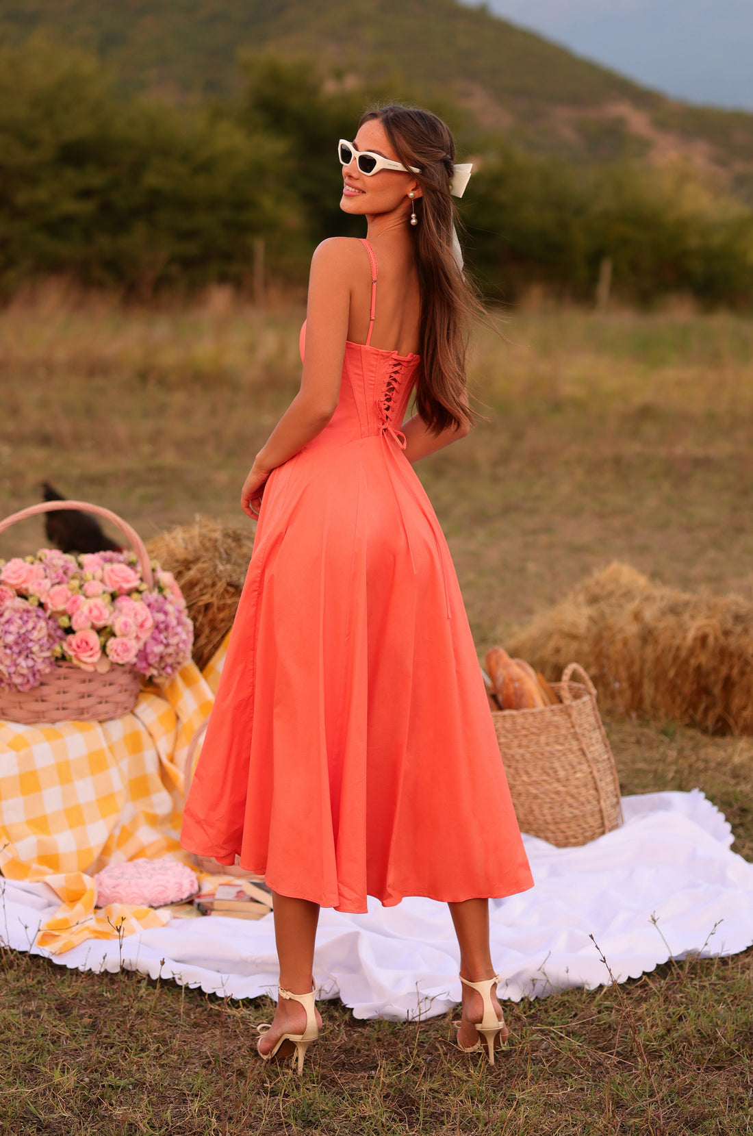 PRIMELLA Solid Papaya Punch Corset Midi