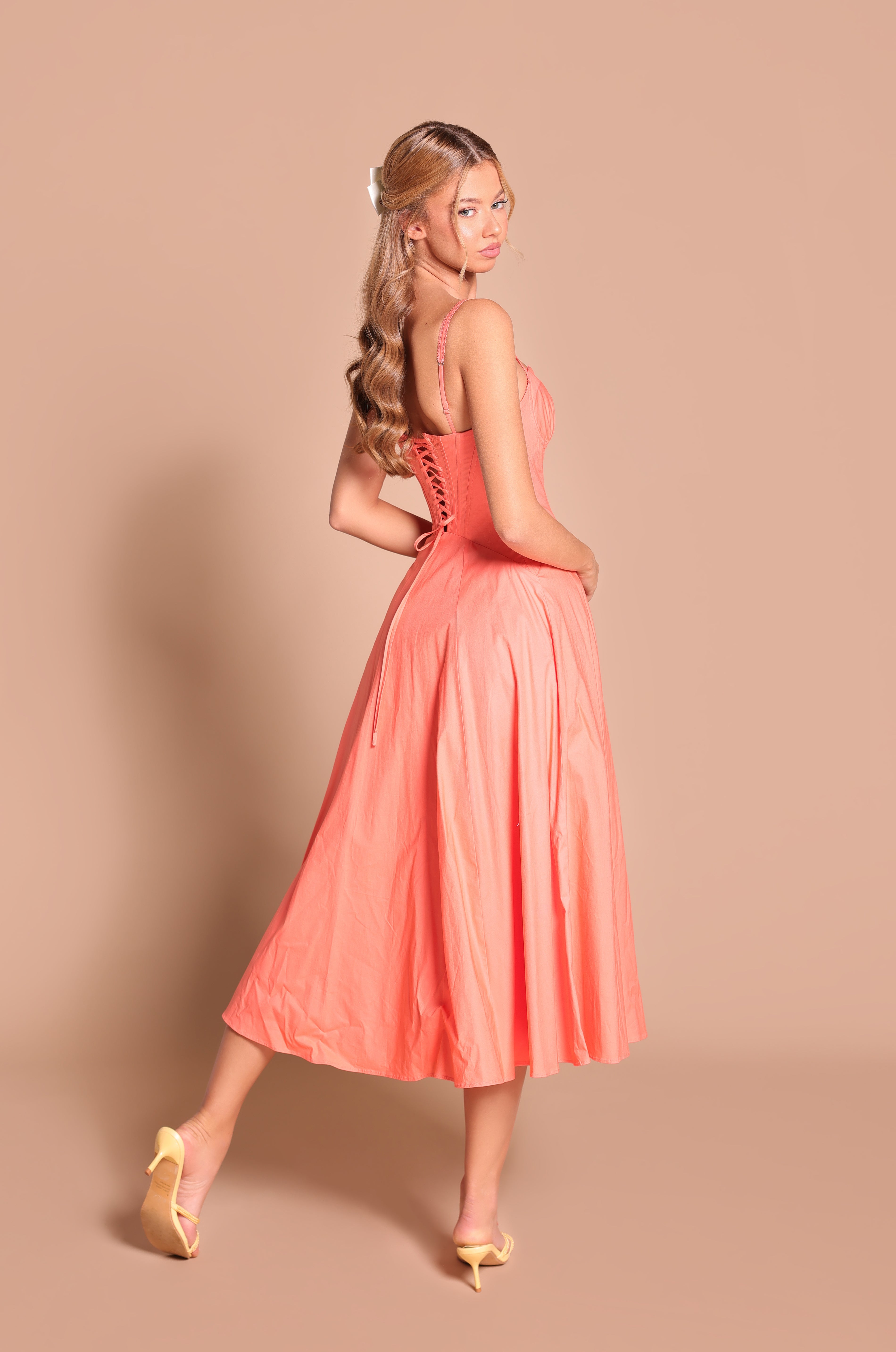 PRIMELLA Solid Papaya Punch Corset Midi