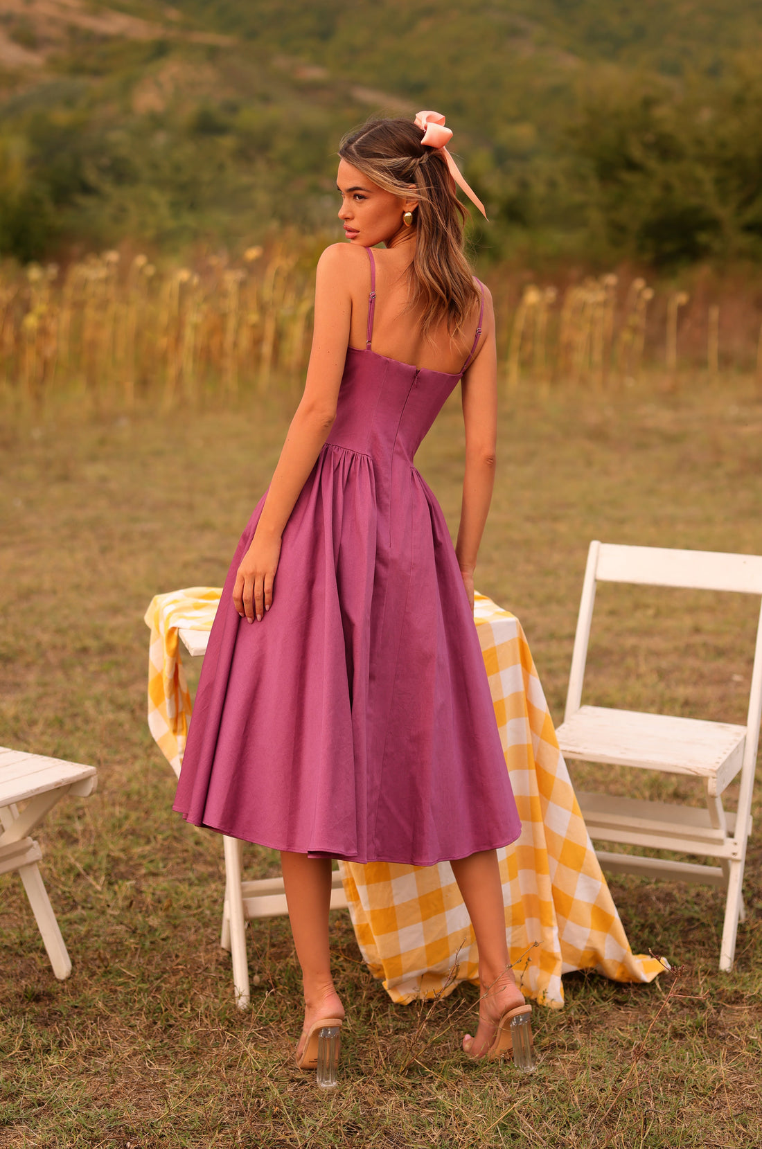 SCARLETTE Damson Purple Corset Midi Dress