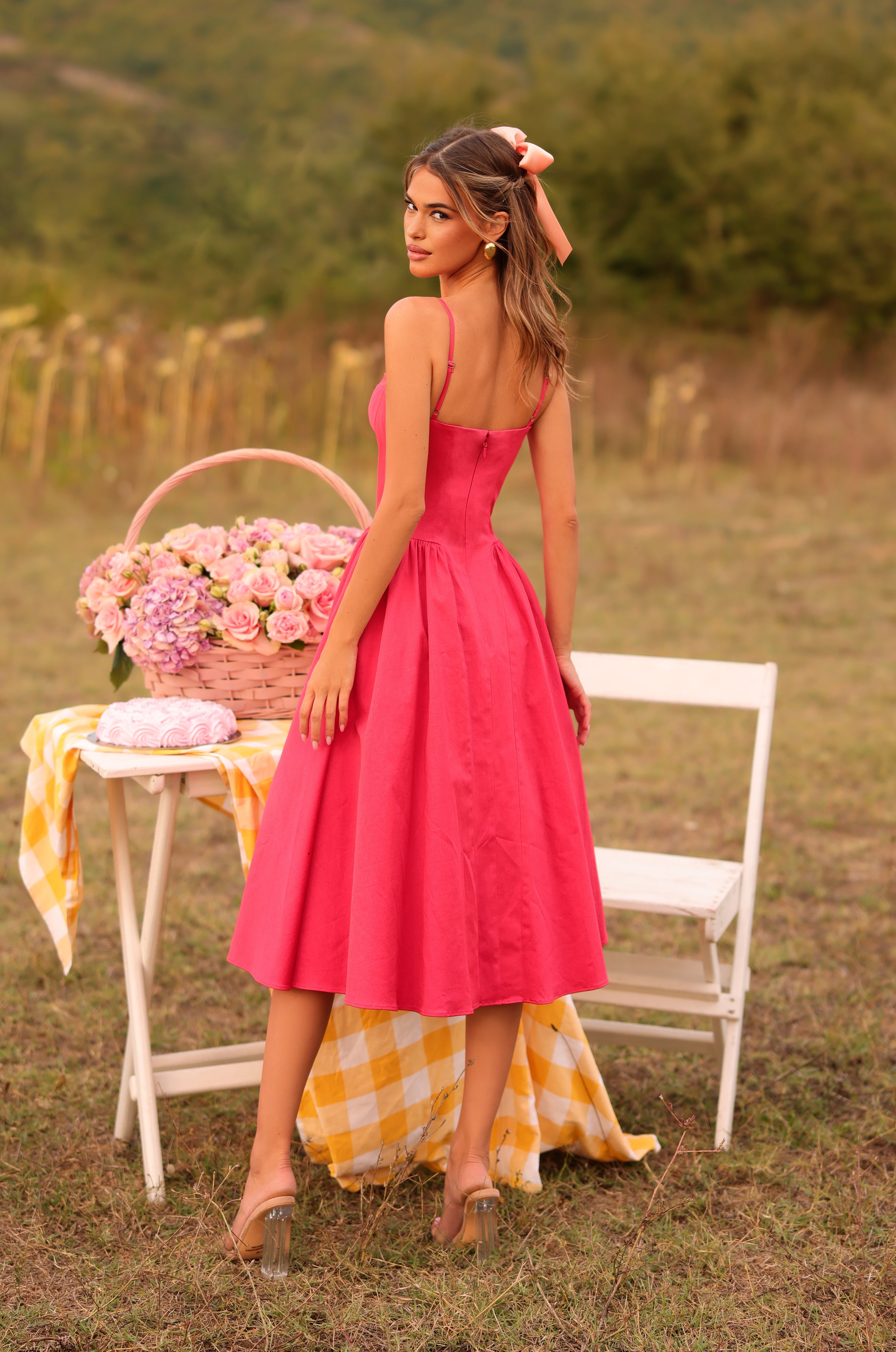 SCARLETTE Winterberry Red Corset Midi Dress