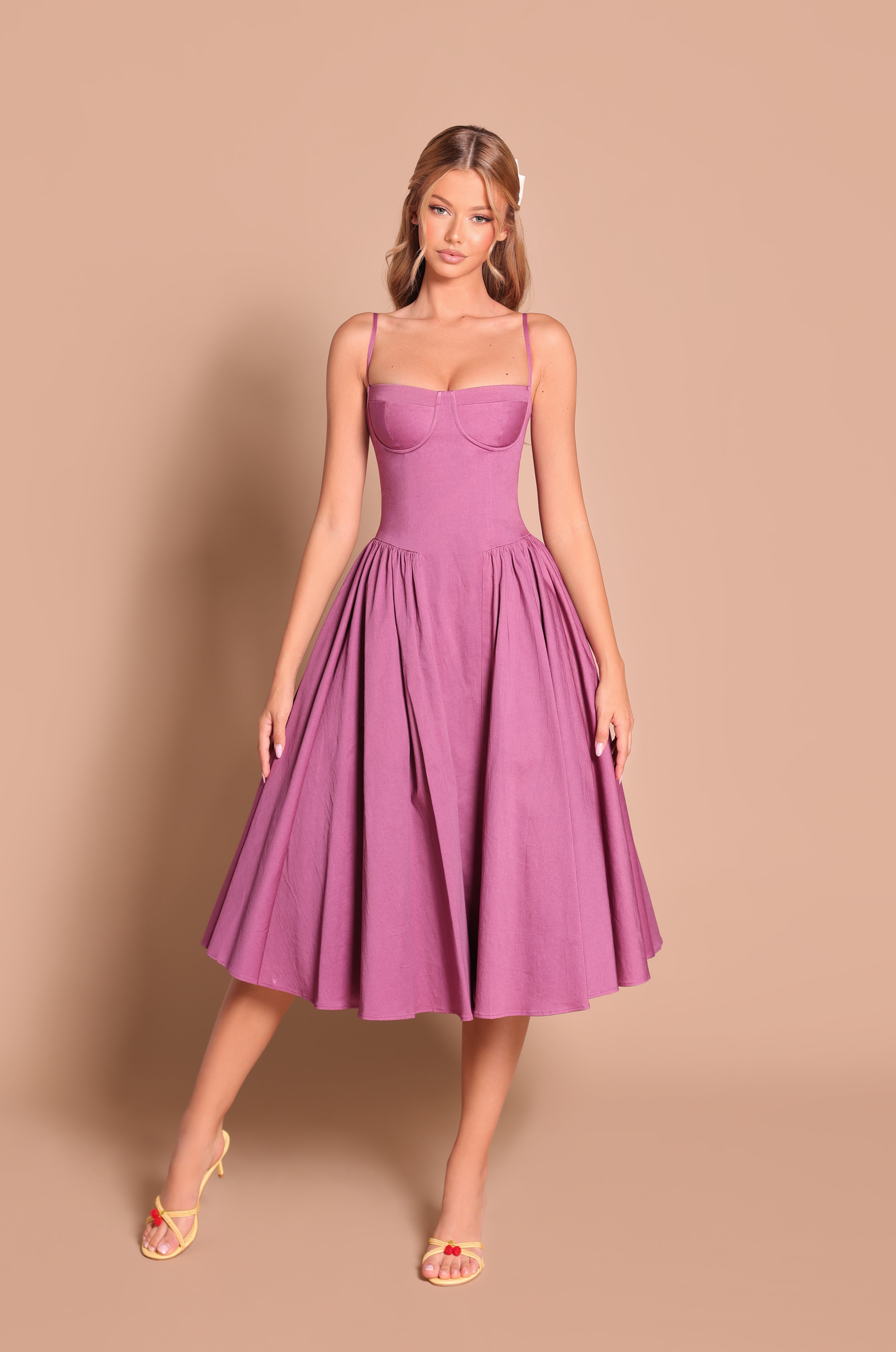 SCARLETTE Damson Purple Corset Midi Dress