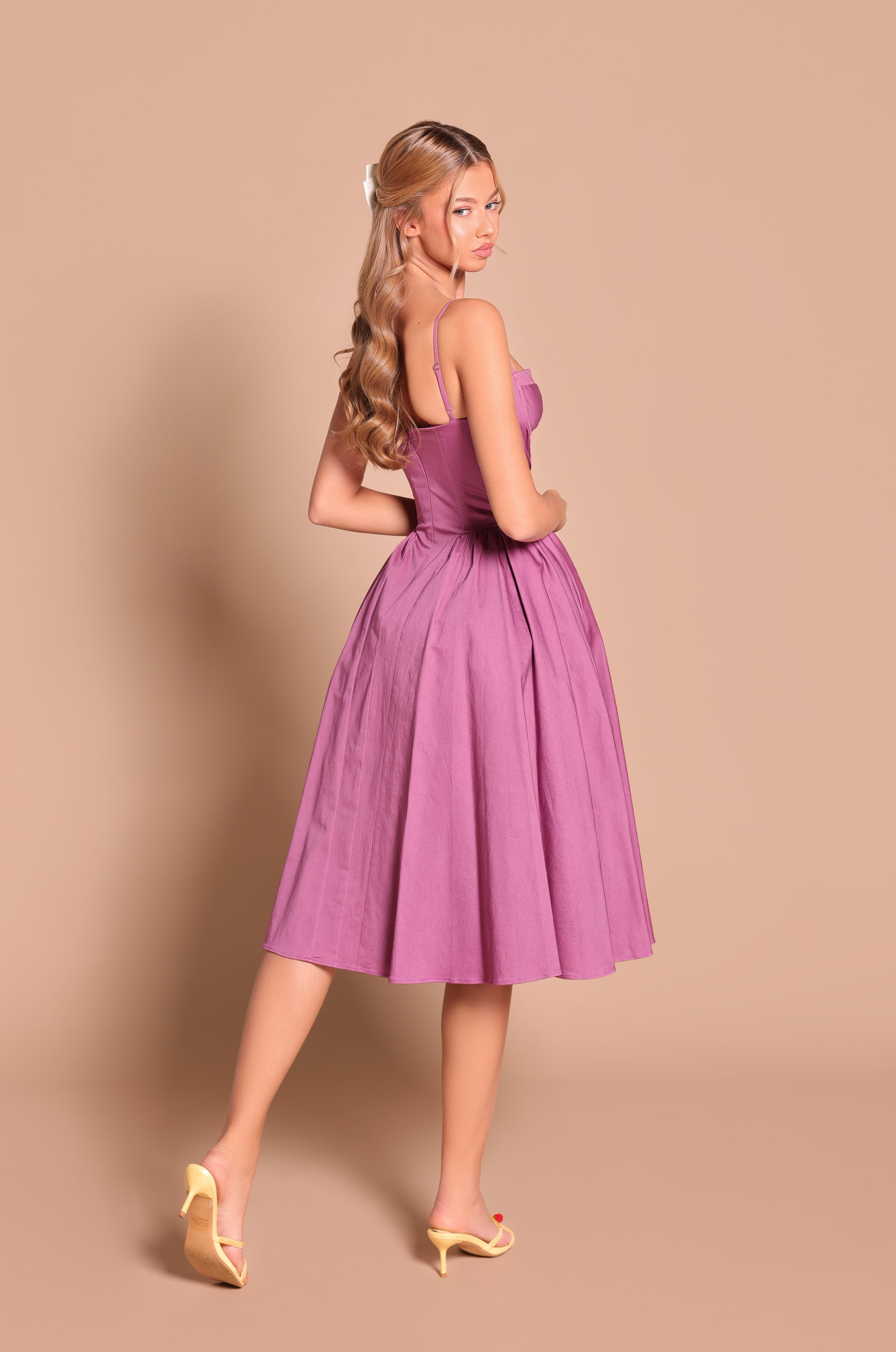 SCARLETTE Damson Purple Corset Midi Dress