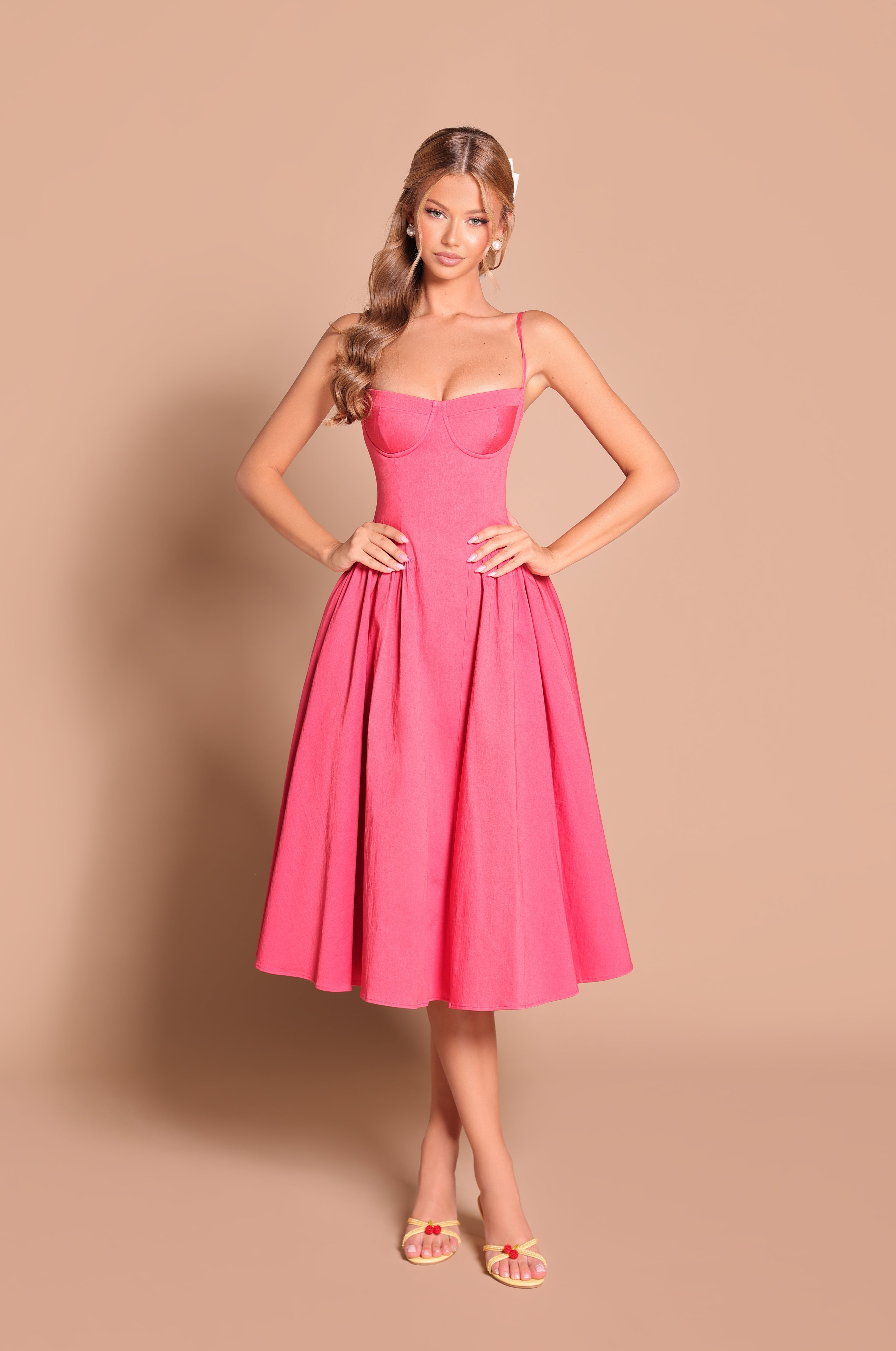 SCARLETTE Winterberry Red Corset Midi Dress