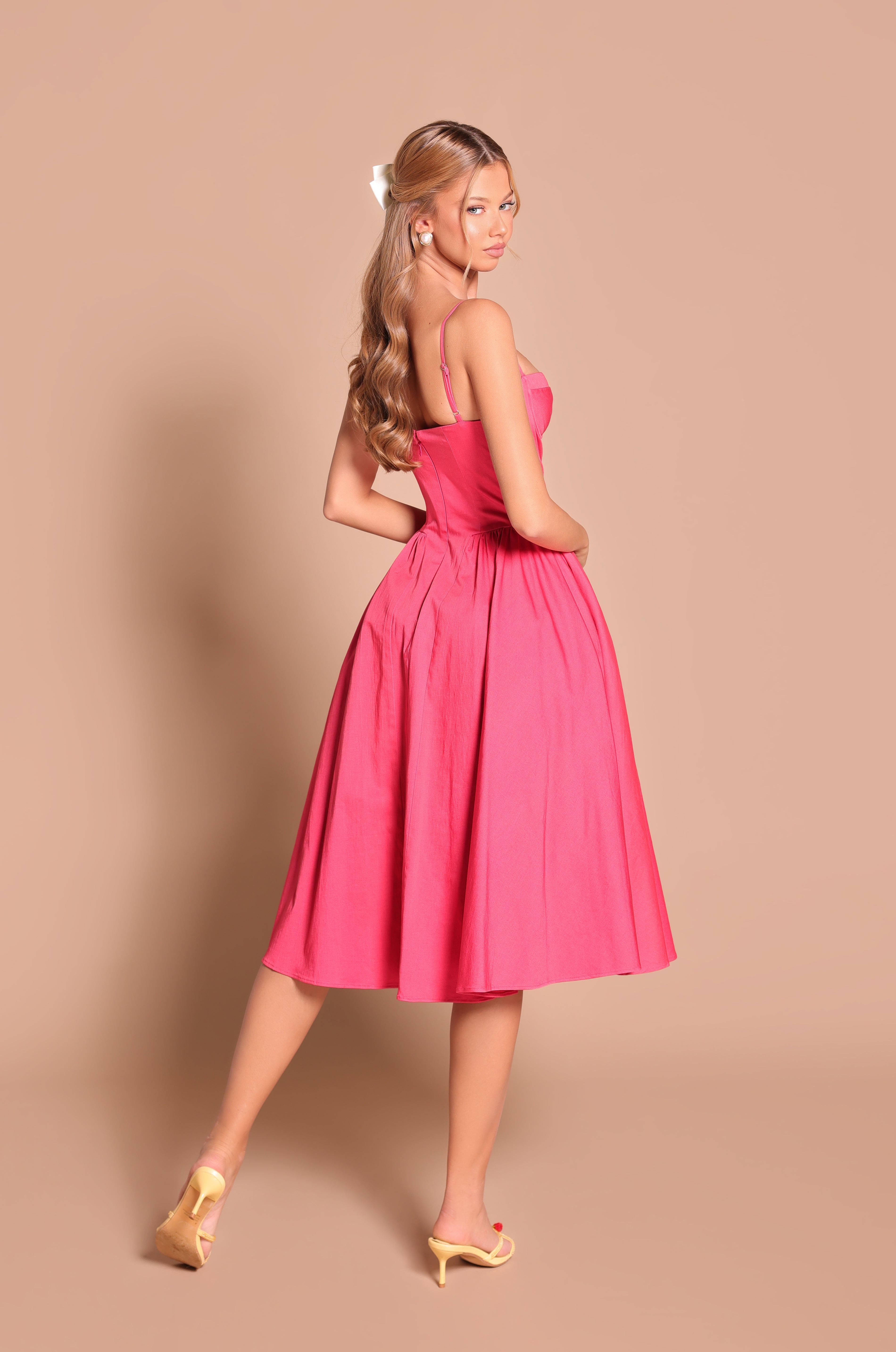 SCARLETTE Winterberry Red Corset Midi Dress