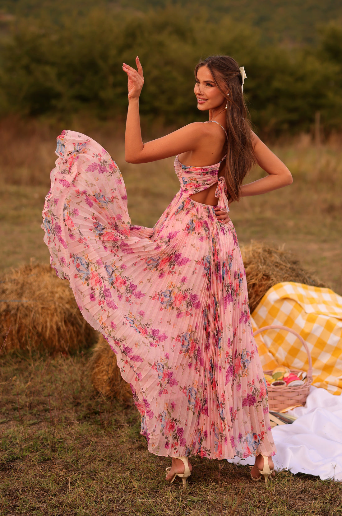 FLORINNE Blush Pink Floral Maxi Dress