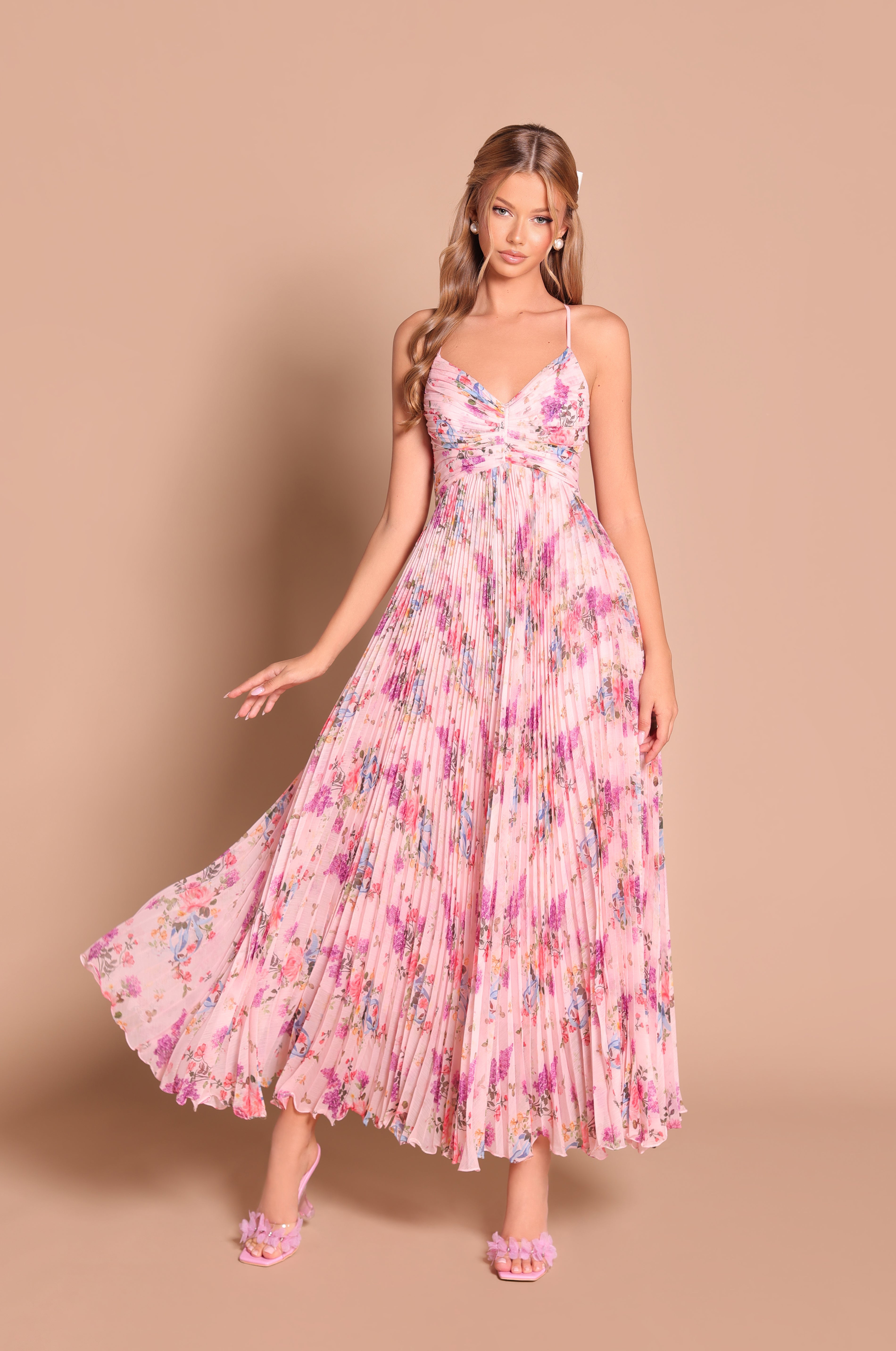 FLORINNE Blush Pink Floral Maxi Dress