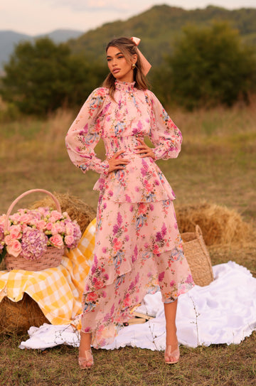BELLARIA Blush Pink Floral Maxi Dress