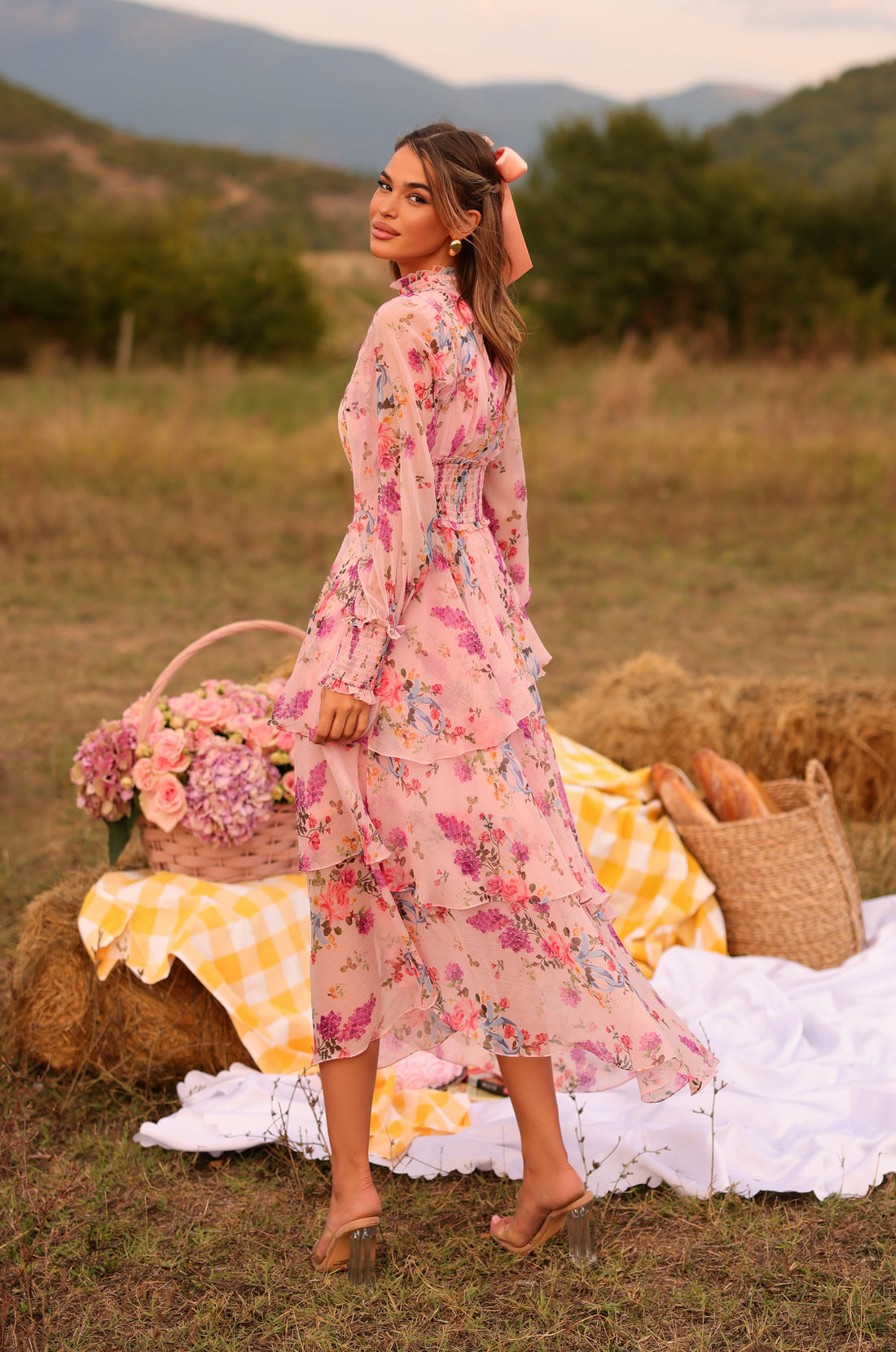 BELLARIA Blush Pink Floral Maxi Dress