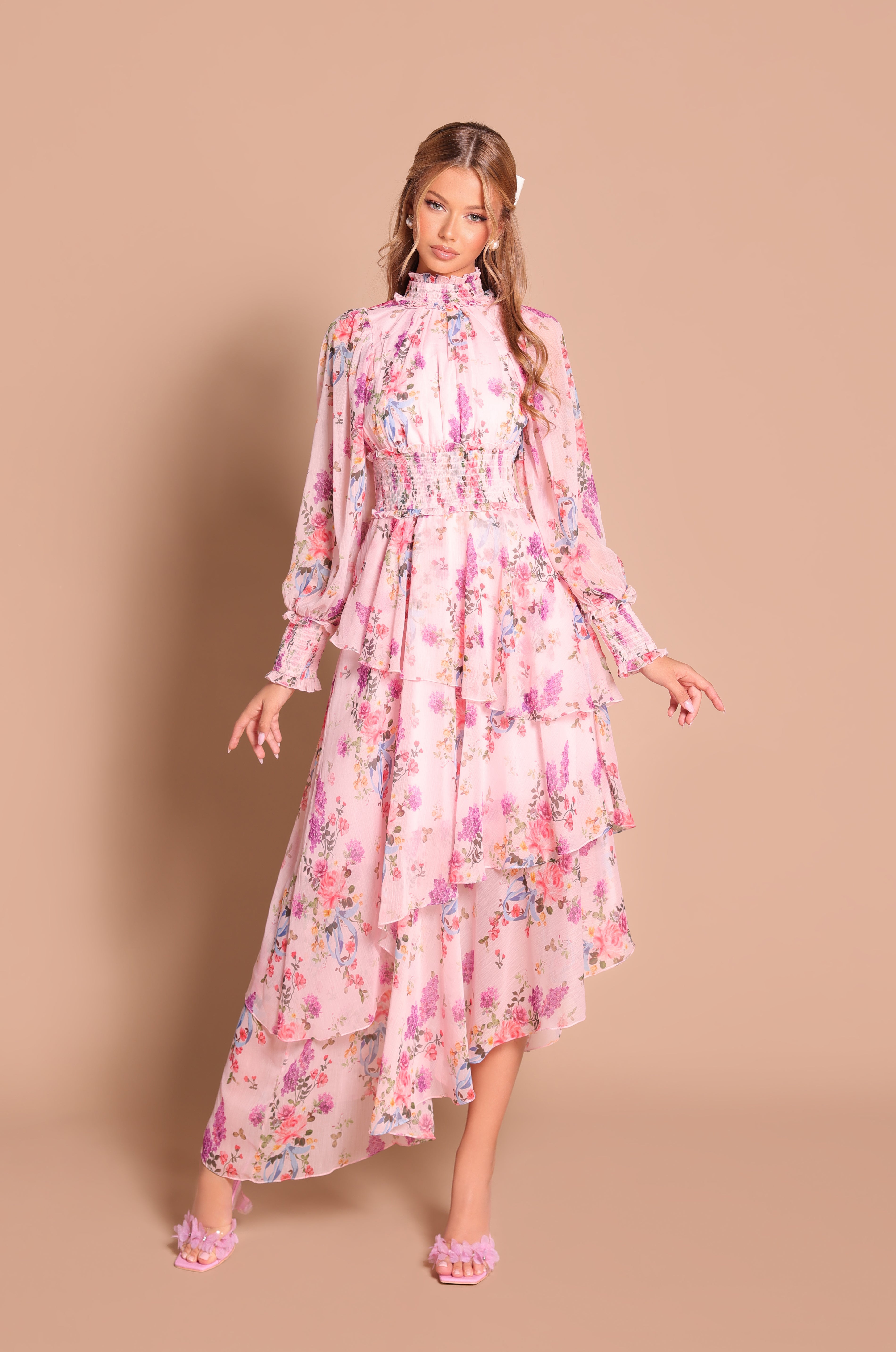 BELLARIA Blush Pink Floral Maxi Dress