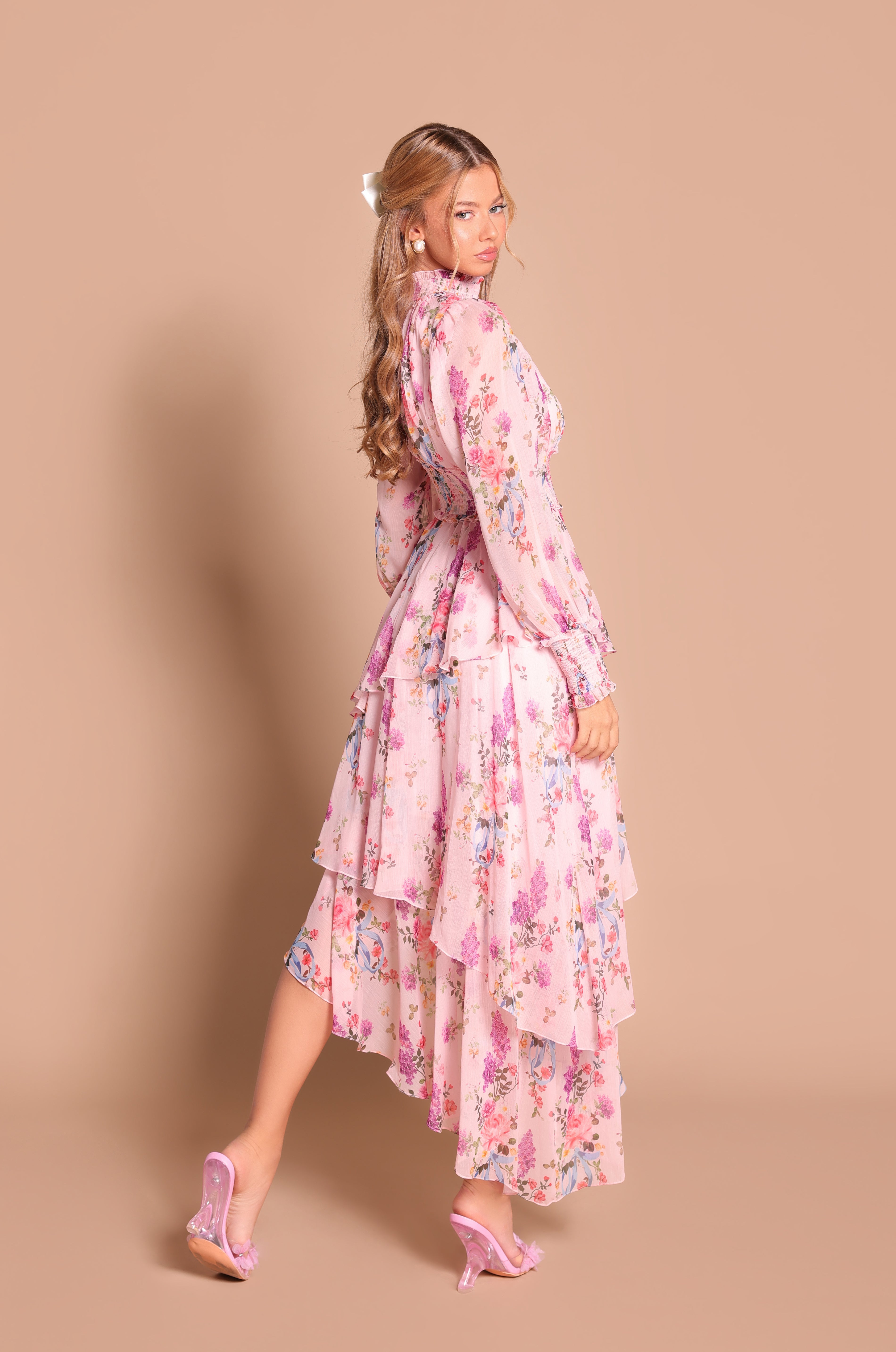BELLARIA Blush Pink Floral Maxi Dress