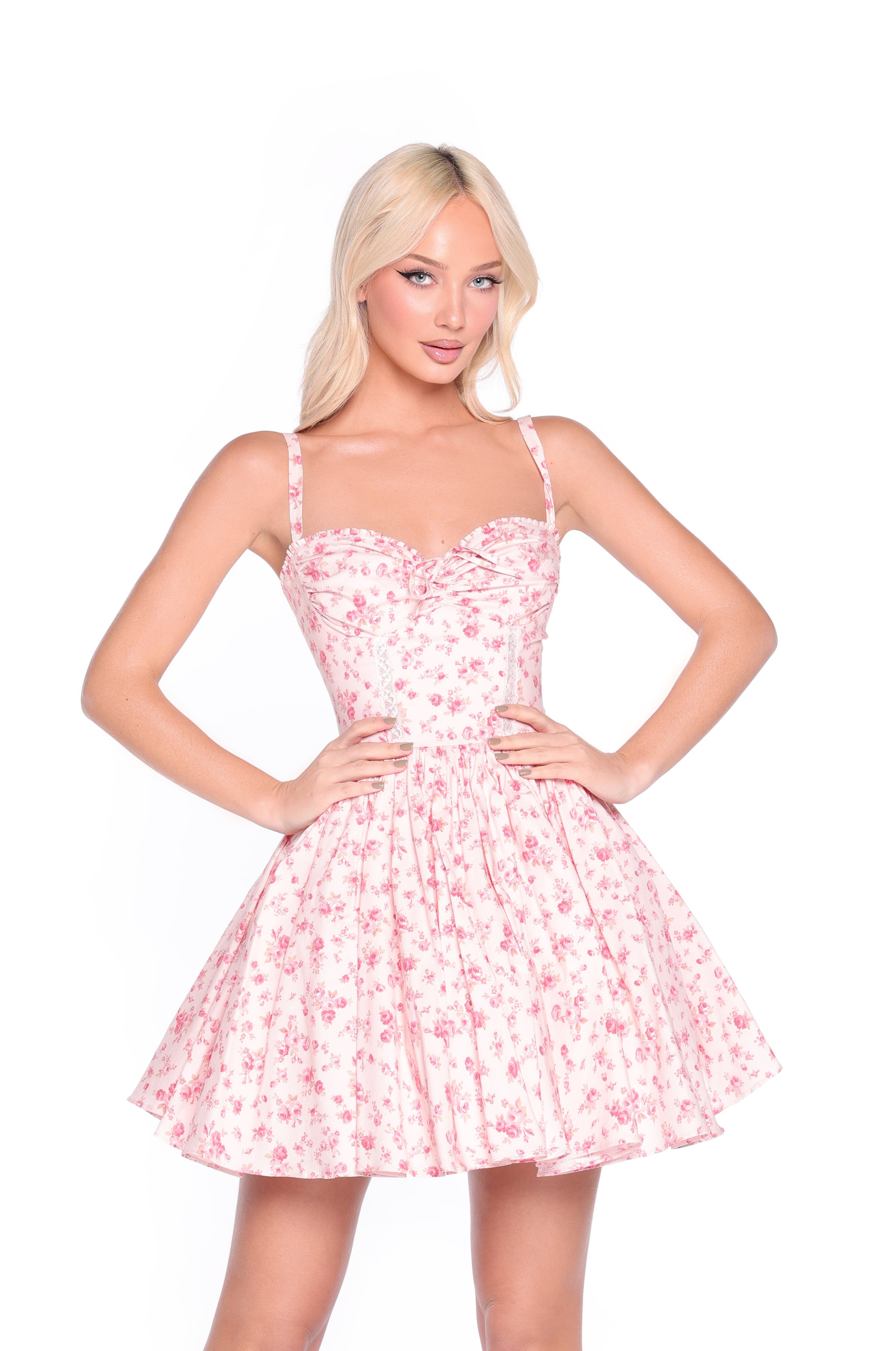 ROSALIND Blush Rose Print Mini Dress