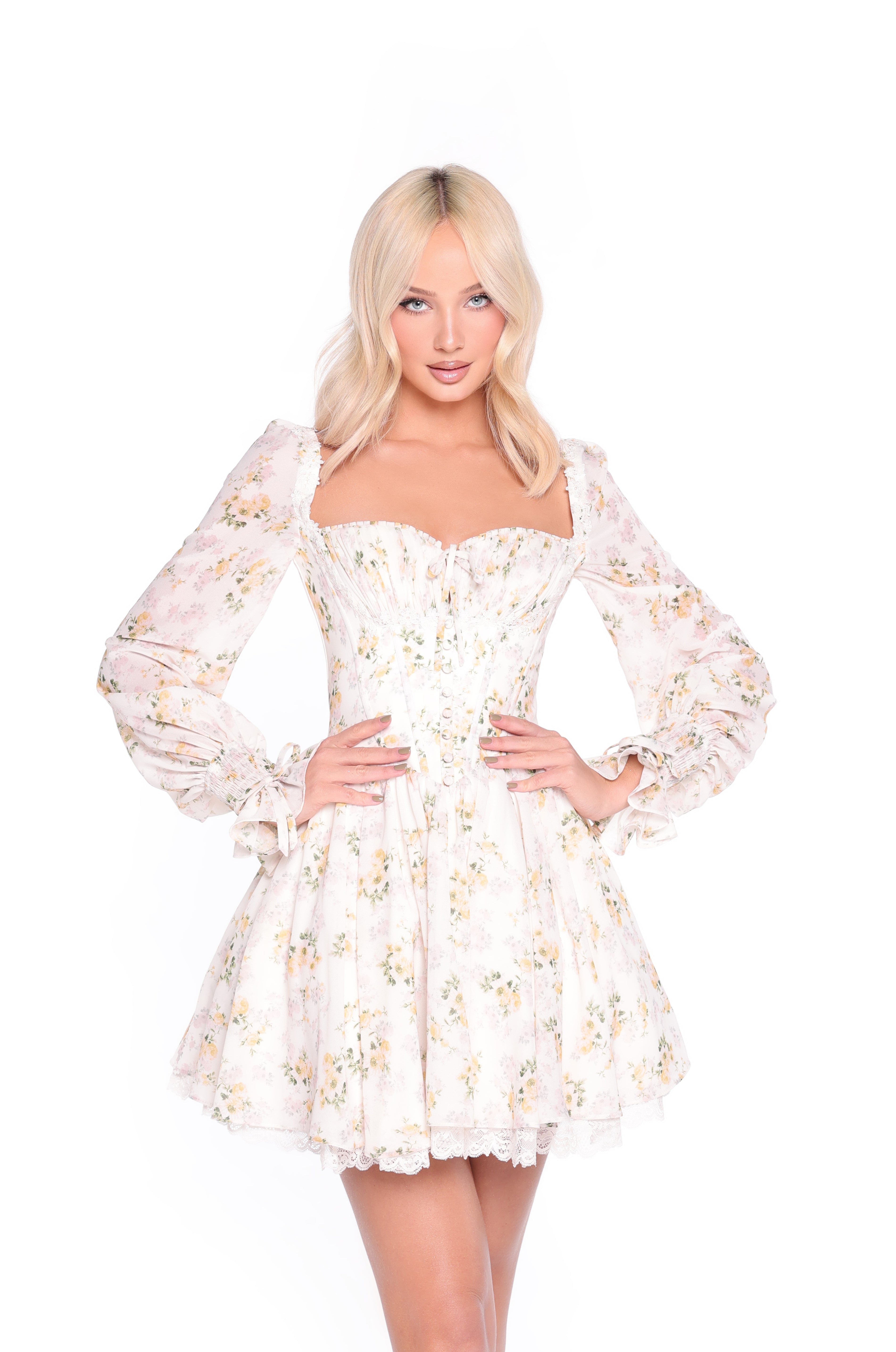 SADIE Buttercream Yellow Floral Mini Dress