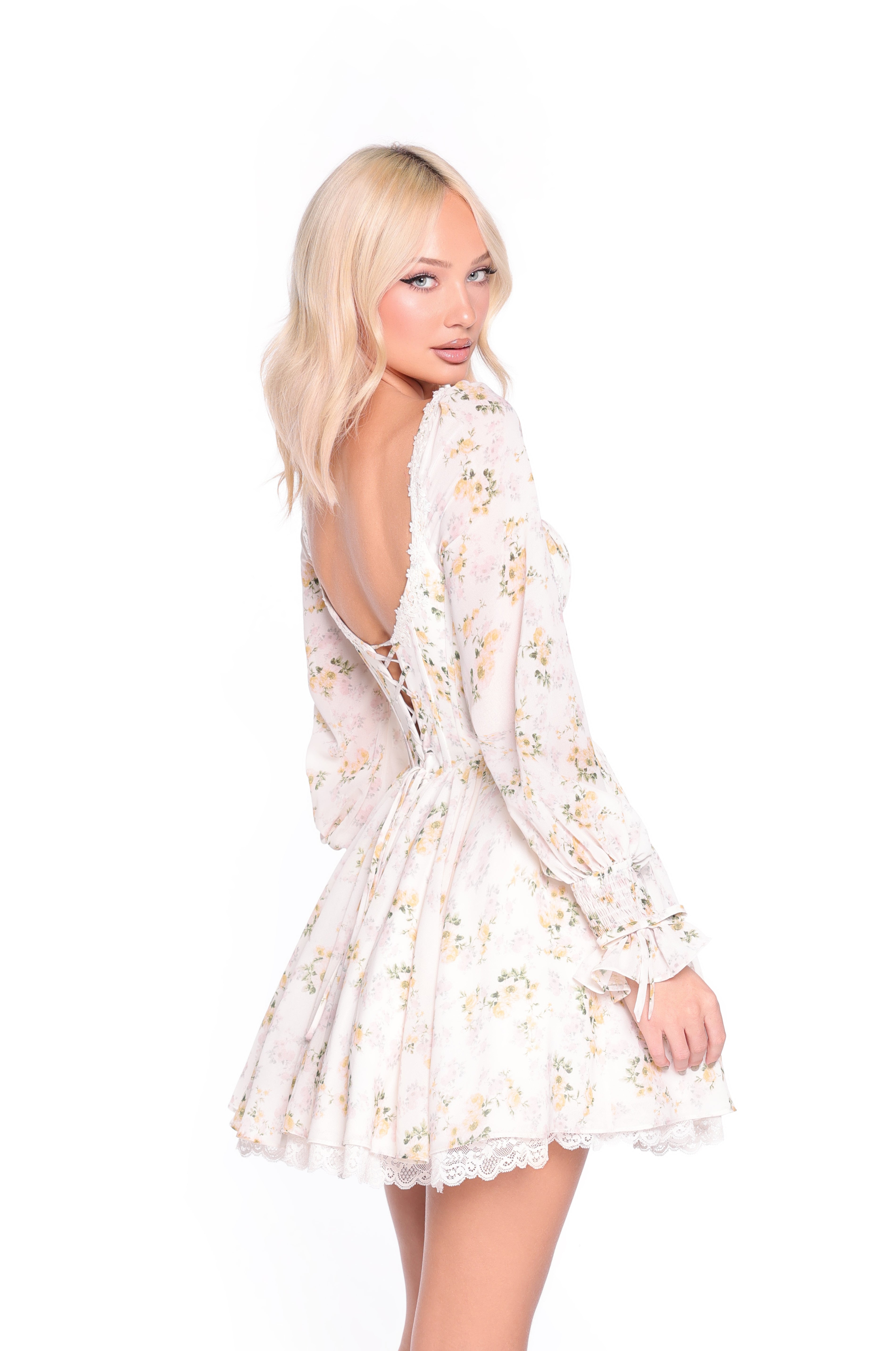 SADIE Buttercream Yellow Floral Mini Dress